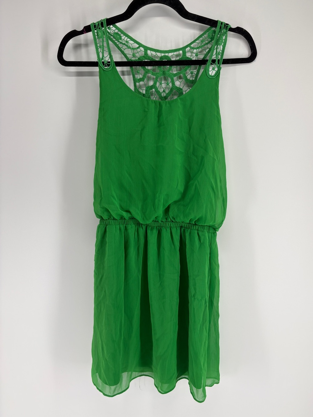 Express Kelly Green Chiffon Embroidered Back Mini Dress